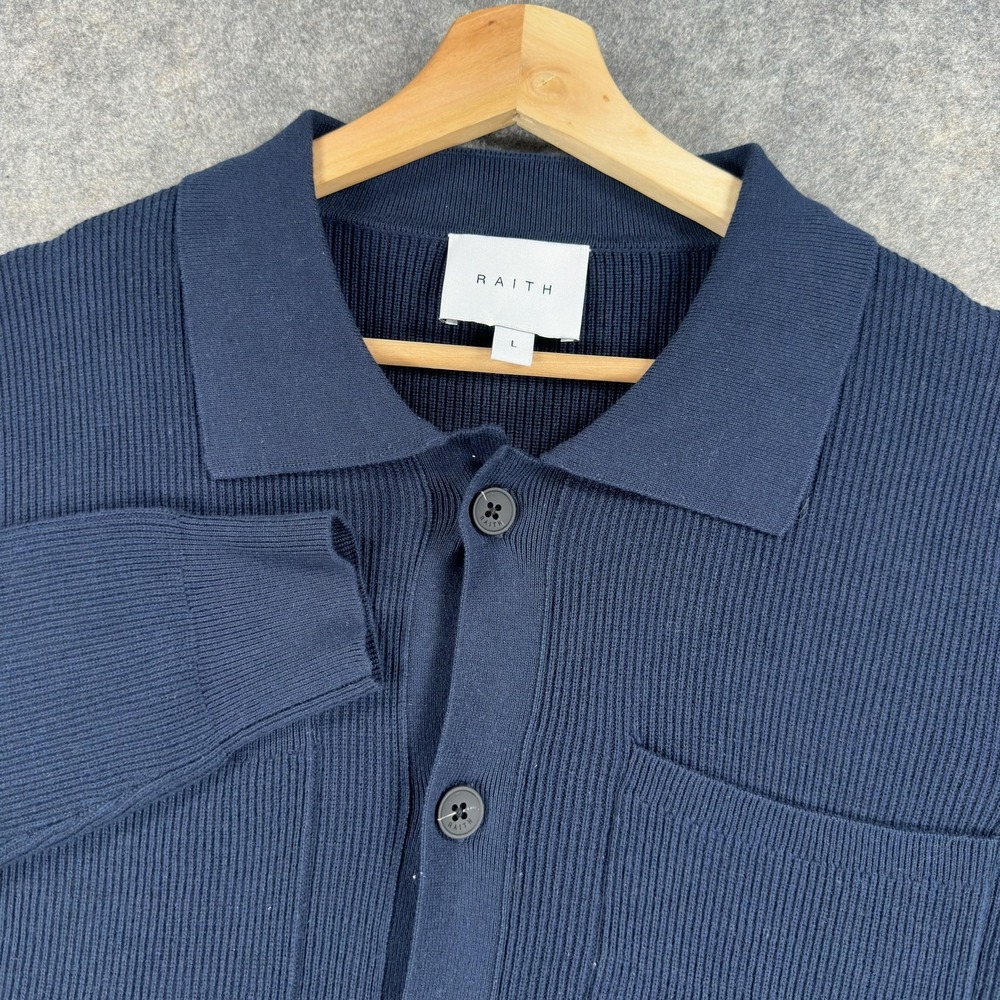 RAITH Cardigan Sweater Mens Large Blue 100% Cotton Button Front Knit Pockets